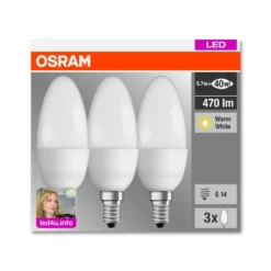 Osram LED-Leuchtmittel Base Kerzenform E14 Warmweiss 40 W / 407 Lm / 3er-Pack
