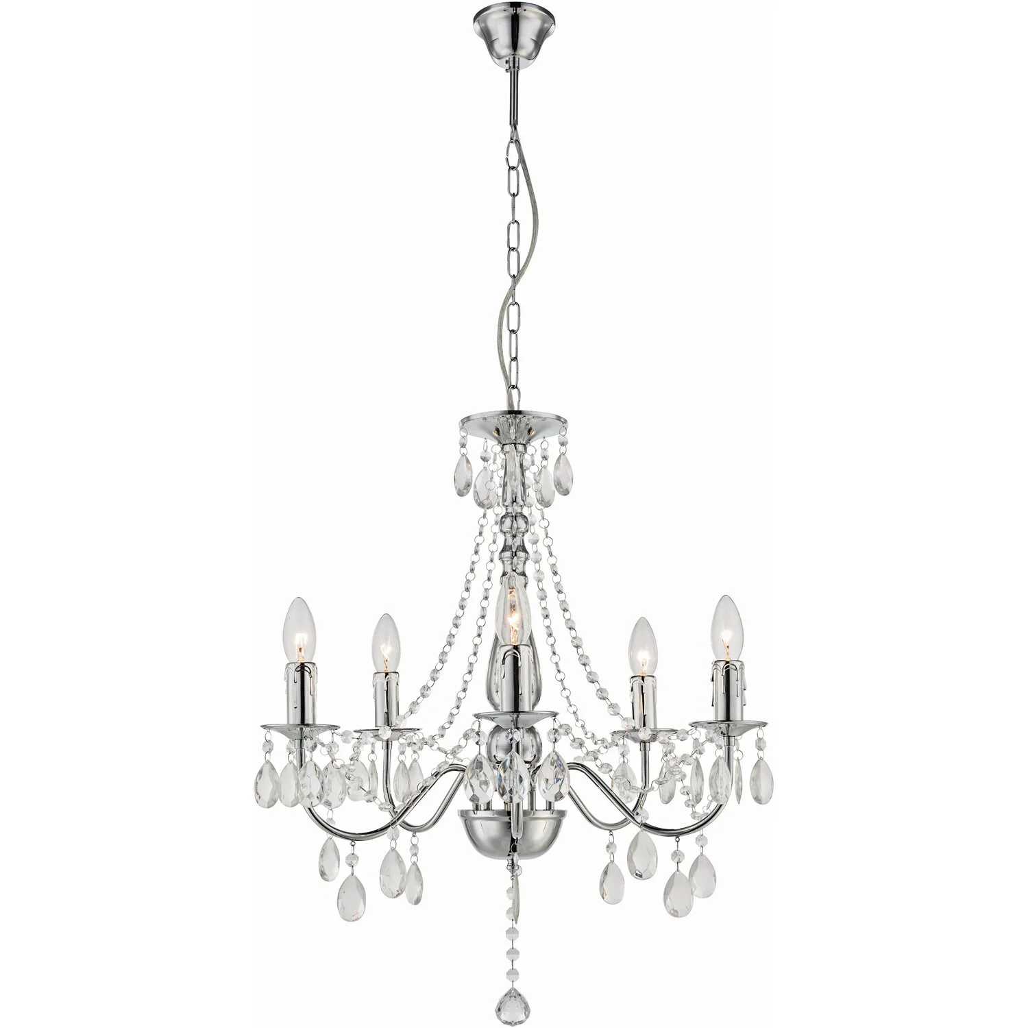 Globo Deckenleuchte William 5-flammig Chrom Ø 51 Cm / Höhe 143 Cm 2 Globo Deckenleuchte William 5-flammig Chrom Ø 51 Cm / Höhe 143 Cm – Bild 2