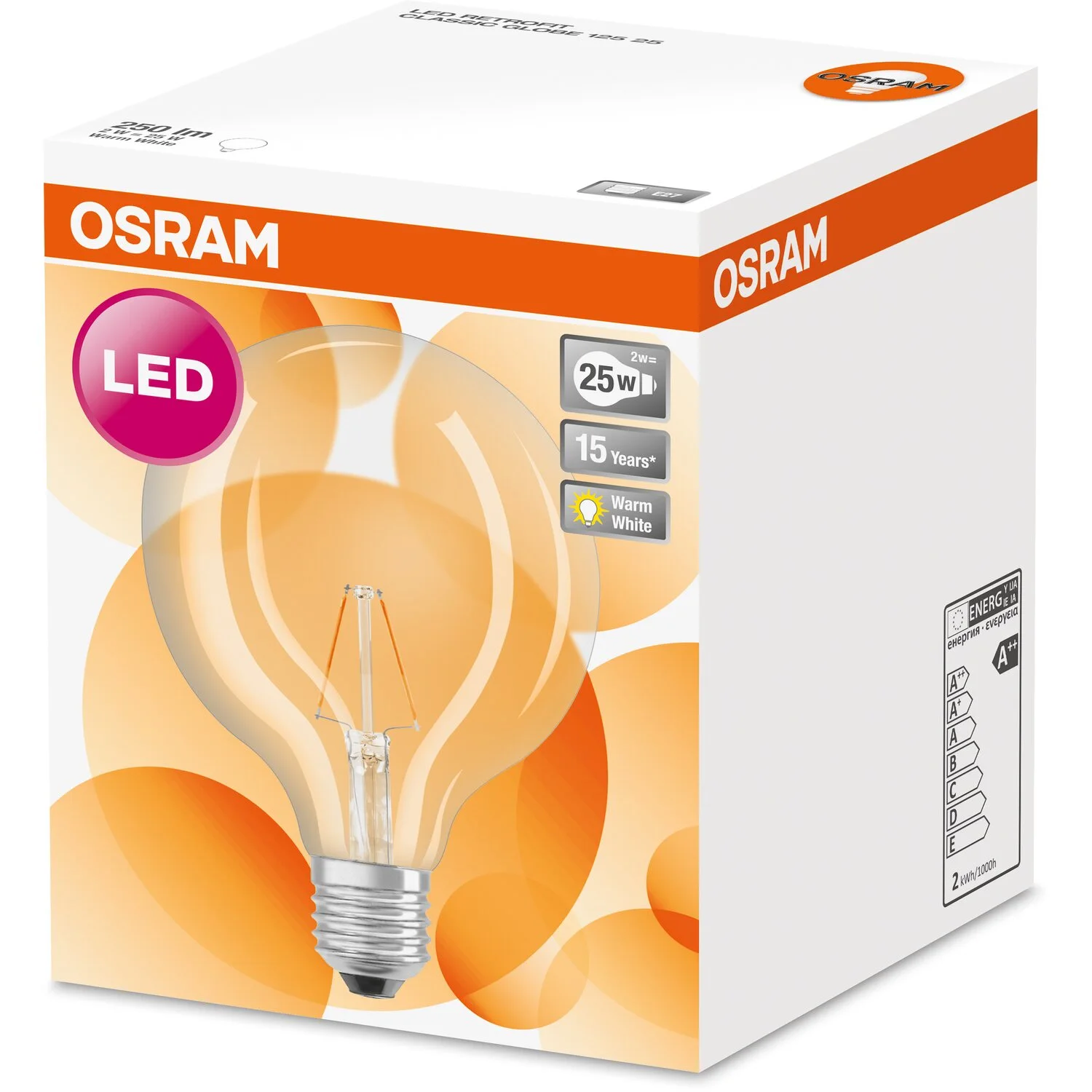 Osram LED-Leuchtmittel Globeform G125 Filament E27 Warmweiss 25 W / 250 Lm 5 Osram LED-Leuchtmittel Globeform G125 Filament E27 Warmweiss 25 W / 250 Lm – Bild 5