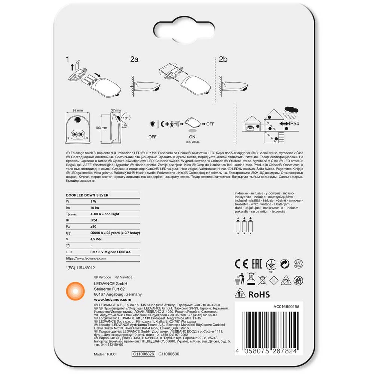 Ledvance LED-Sicherheits- Und Empfangslicht DoorLED Down Silver Kaltweiss Bewegu 8 Ledvance LED-Sicherheits- Und Empfangslicht DoorLED Down Silver Kaltweiss Bewegu – Bild 8