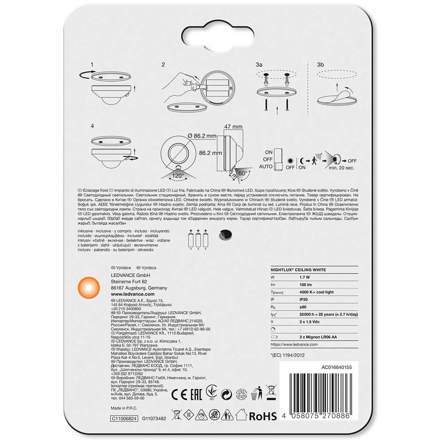 Ledvance LED-Nachtlicht Nightlux Ceiling White Kaltweiss Bewegungssensor Tag-Nac 4 Ledvance LED-Nachtlicht Nightlux Ceiling White Kaltweiss Bewegungssensor Tag-Nac – Bild 4