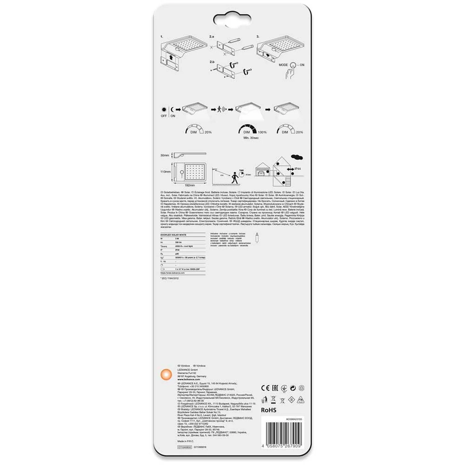 Ledvance LED-Solarleuchte DoorLED Solar White Kaltweiss Bewegungssensor Tag-Nach 5 Ledvance LED-Solarleuchte DoorLED Solar White Kaltweiss Bewegungssensor Tag-Nach – Bild 5