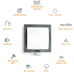 STEINEL Aussenwandleuchte L 20 S Schwenkbar Anthrazit E27 Mit Bewegungsmelder 10 STEINEL Aussenwandleuchte L 20 S Schwenkbar Anthrazit E27 Mit Bewegungsmelder -Lampen & Leuchten affär 280161 2
