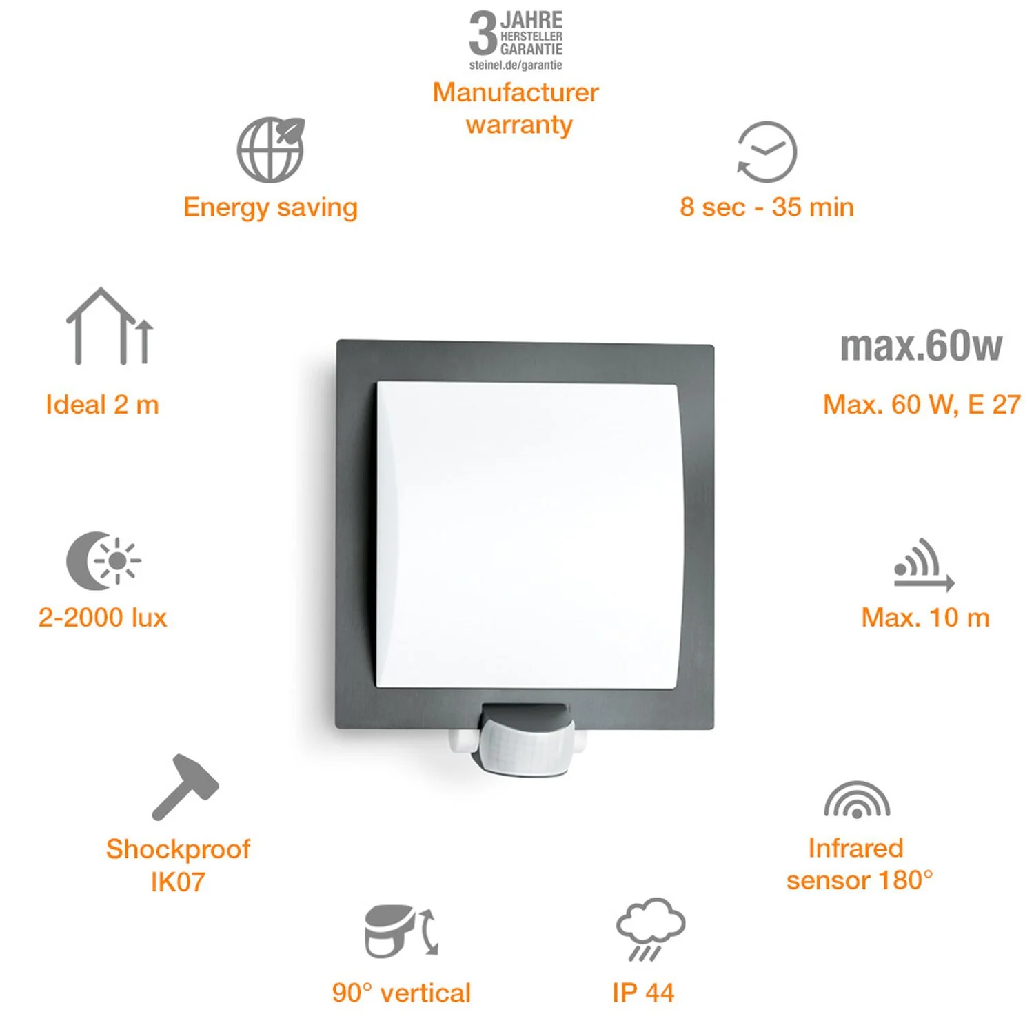 STEINEL Aussenwandleuchte L 20 S Schwenkbar Anthrazit E27 Mit Bewegungsmelder 4 STEINEL Aussenwandleuchte L 20 S Schwenkbar Anthrazit E27 Mit Bewegungsmelder – Bild 4