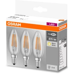 Osram LED-Leuchtmittel Base Kerzenform Filament E14 Warmweiss 40 W / 470 Lm 3er- -Lampen & Leuchten affär 355841 2