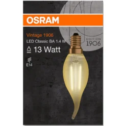 Osram LED-Leuchtmittel 1906 Kerzenform Filament E14 Gold Warmweiss 12 W / 120 Lm -Lampen & Leuchten affär 398535 2