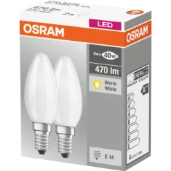 Osram LED-Leuchtmittel Base Kerzenform Filament Matt E14 Warmweiss 40 W / 470 Lm -Lampen & Leuchten affär 413284 2