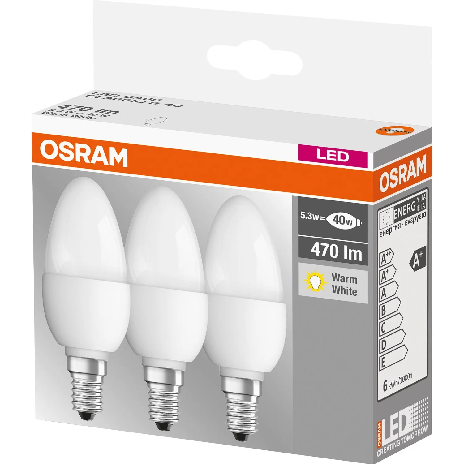 Osram LED-Leuchtmittel Base Kerzenform E14 Warmweiss 40 W / 407 Lm / 3er-Pack 3 Osram LED-Leuchtmittel Base Kerzenform E14 Warmweiss 40 W / 407 Lm / 3er-Pack – Bild 3