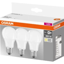 Osram LED-Leuchtmittel Base Glühlampenform E27 Warmweiss 60 W / 806 Lm / 3er-Pac -Lampen & Leuchten affär 522012 1