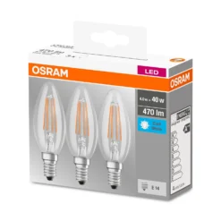 Osram LED-Leuchtmittel Base Kerzenform Filament E14 Kaltweiss 40W 470lm 3er-Pack -Lampen & Leuchten affär 527403 2