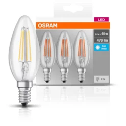 Osram LED-Leuchtmittel Base Kerzenform Filament E14 Kaltweiss 40W 470lm 3er-Pack -Lampen & Leuchten affär 527403 4