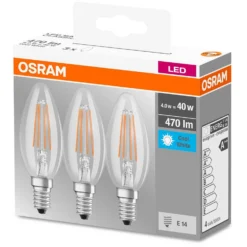 Osram LED-Leuchtmittel Base Kerzenform Filament E14 Kaltweiss 40W 470lm 3er-Pack -Lampen & Leuchten affär 527403 5