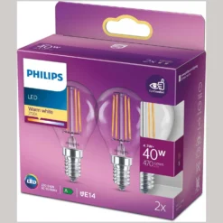 Lampen & Leuchten affär 32 Philips LED-Leuchtmittel Tropfenform E14 Klar 4,3 W / 470 Lm / 2er-Set