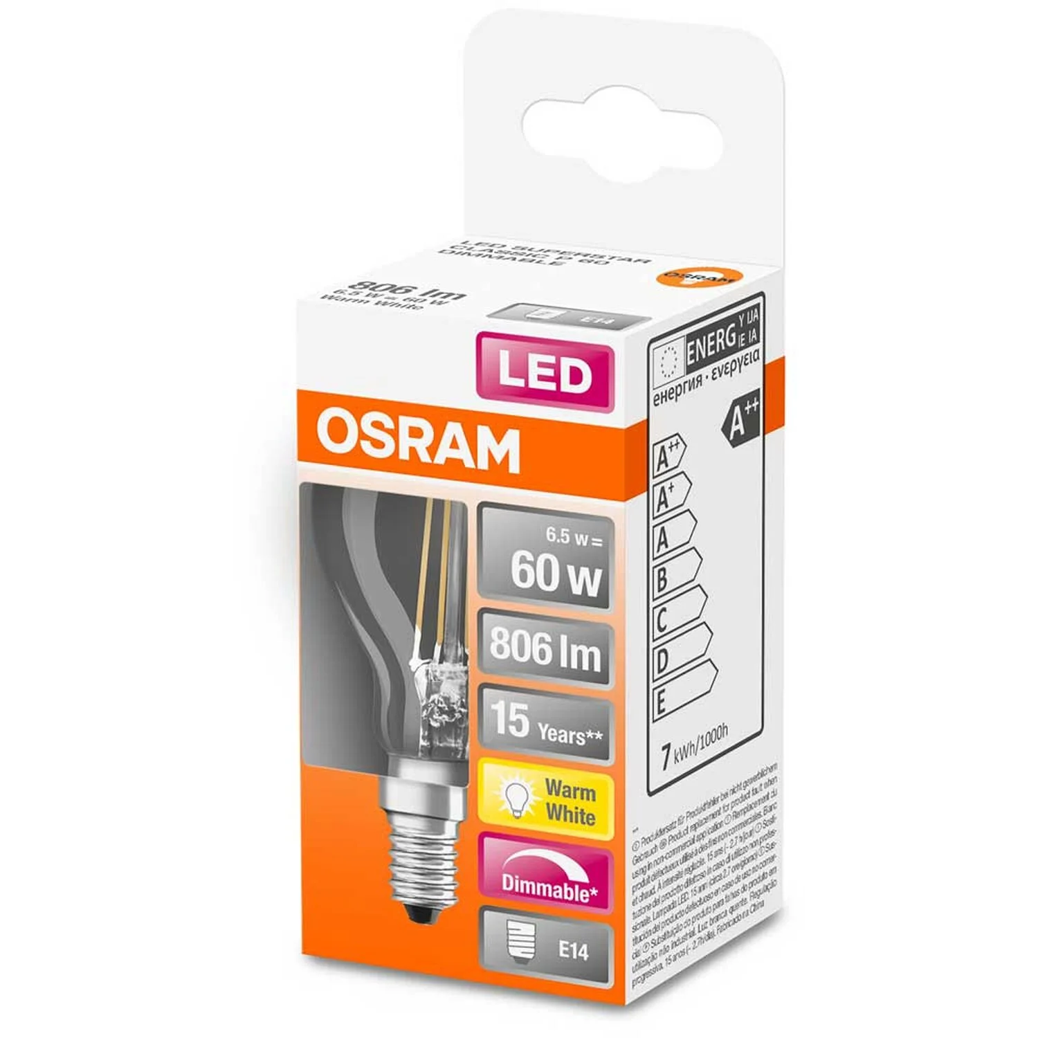 Osram LED-Leuchtmittel Tropfenform Filament E14 Warmweiss 60W 806lm Dimmbar 4 Osram LED-Leuchtmittel Tropfenform Filament E14 Warmweiss 60W 806lm Dimmbar – Bild 4