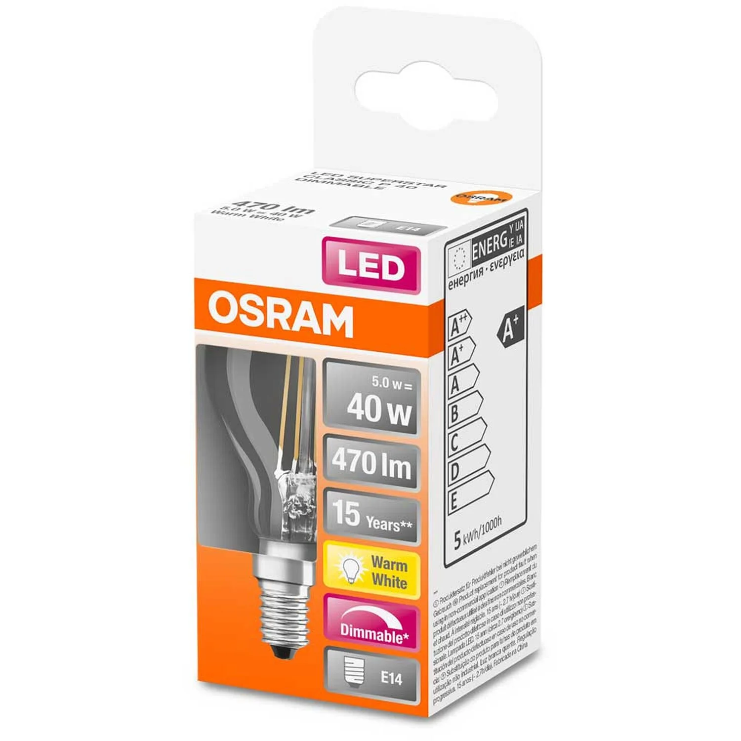 Osram LED-Leuchtmittel Tropfenform Filament E14 Warmweiss 40W 470lm Dimmbar 3 Osram LED-Leuchtmittel Tropfenform Filament E14 Warmweiss 40W 470lm Dimmbar – Bild 3