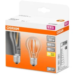 Osram LED-Leuchtmittel Glühlampenform Filament E27 Warmweiss 60W 806lm 2er-Pack -Lampen & Leuchten affär 530939 2