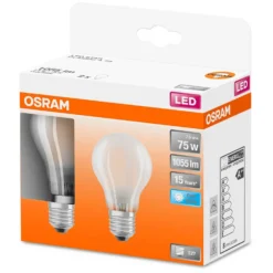 Osram LED-Leuchtmittel Glühlampenform Filament Matt E27 Kaltweiss 75W 1055lm 2er -Lampen & Leuchten affär 530996 2