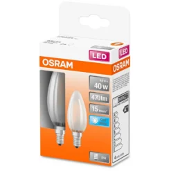 Osram LED-Leuchtmittel Kerzenform Filament Matt E14 Kaltweiss 40W 470lm 2er-Pack -Lampen & Leuchten affär 530997 2