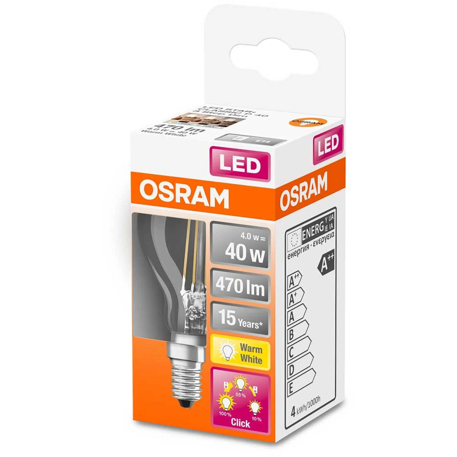 Osram LED-Leuchtmittel Tropfenform Filament E14 Warmweiss 40W 470lm Triple Click 3 Osram LED-Leuchtmittel Tropfenform Filament E14 Warmweiss 40W 470lm Triple Click – Bild 3