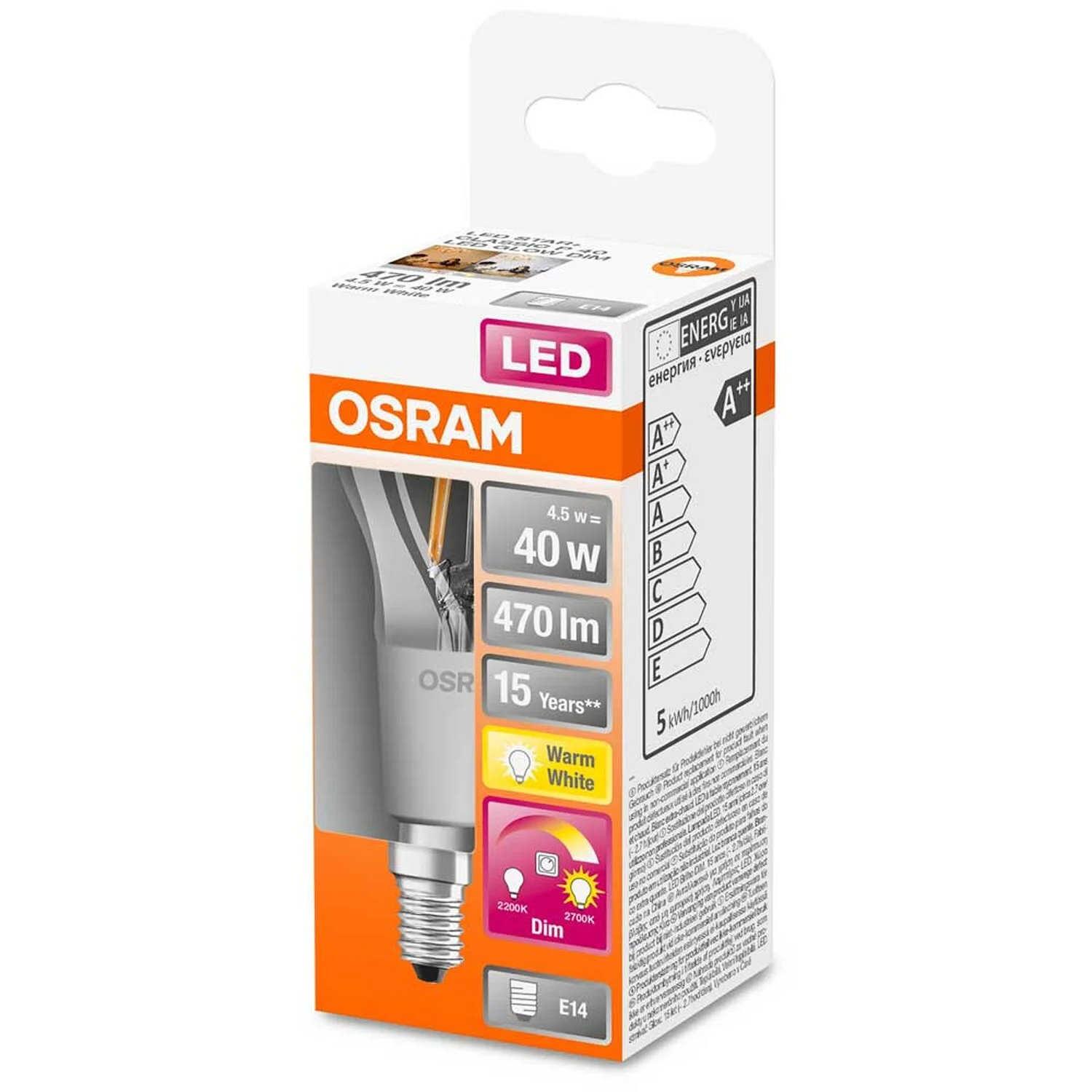 Osram LED-Leuchtmittel Tropfenform Filament E14 Warmweiss 40W 470lm Glow Dim Dim 3 Osram LED-Leuchtmittel Tropfenform Filament E14 Warmweiss 40W 470lm Glow Dim Dim – Bild 3