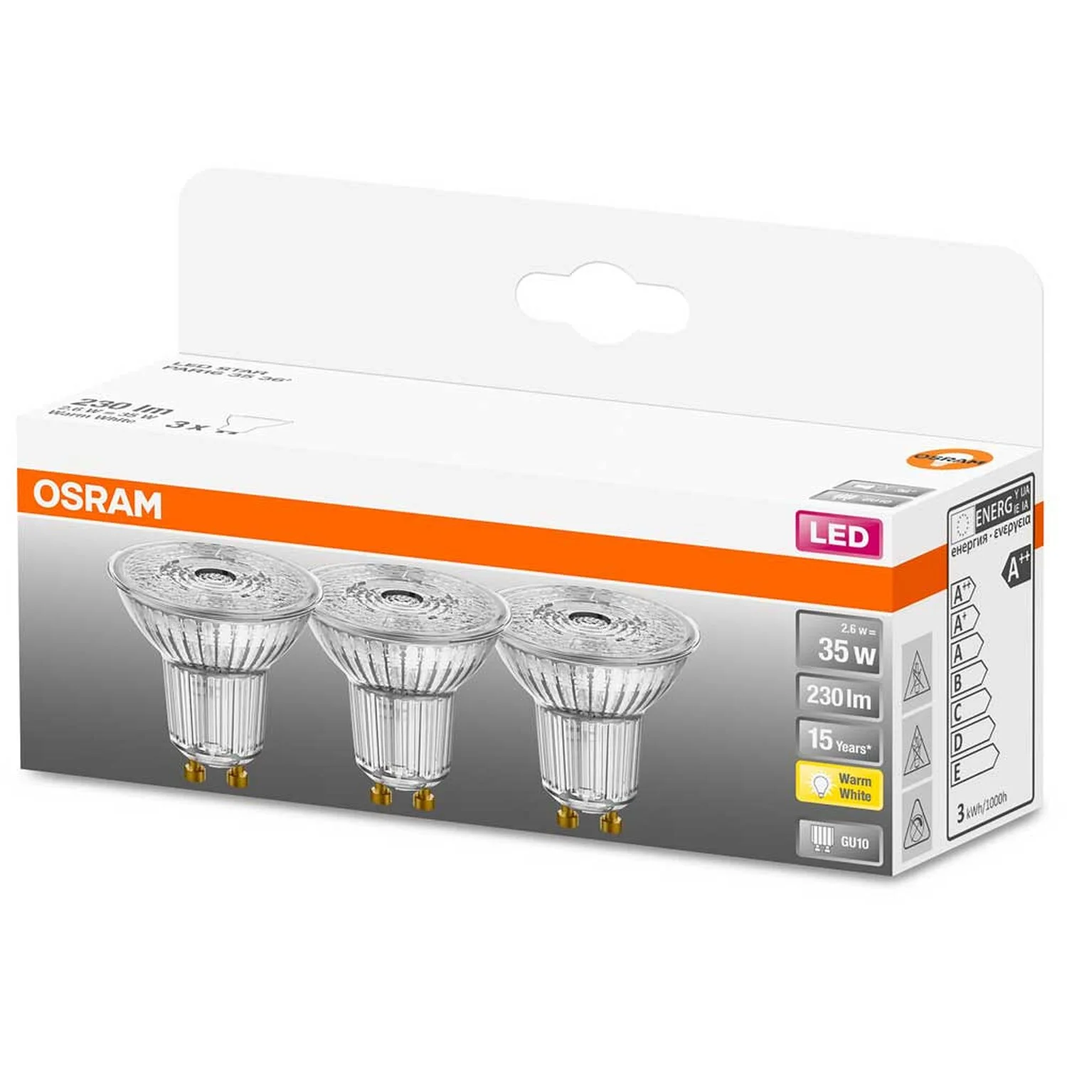 Osram LED-Leuchtmittel Reflektor PAR16 GU10 Warmweiss 35W 230lm 3er-Pack 3 Osram LED-Leuchtmittel Reflektor PAR16 GU10 Warmweiss 35W 230lm 3er-Pack – Bild 3