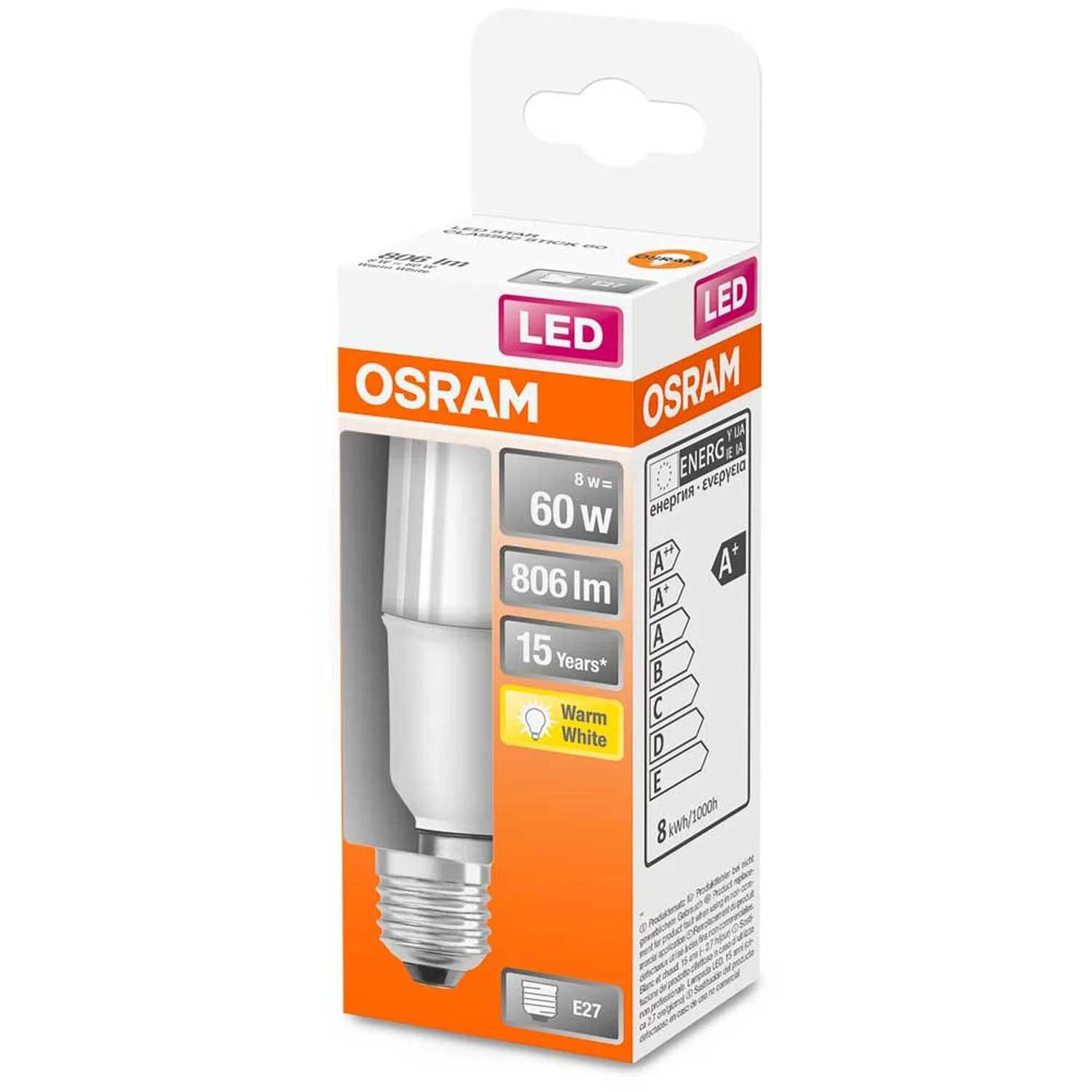Osram LED-Leuchtmittel Stabform Stick E27 Warmweiss 60W 806lm 3 Osram LED-Leuchtmittel Stabform Stick E27 Warmweiss 60W 806lm – Bild 3