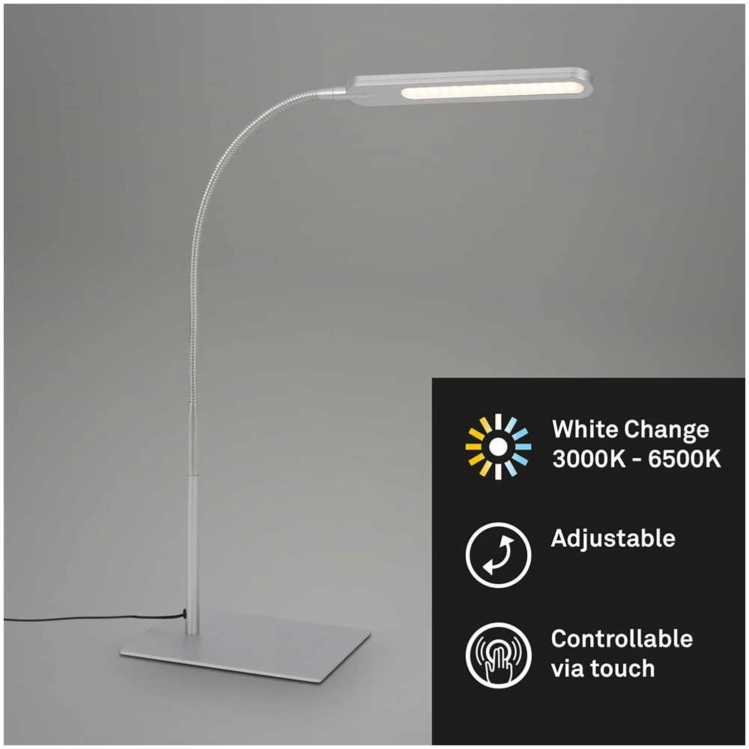 Brilo LED-Schreibtischleuchte Servo Silberfarben 8 W 2 Brilo LED-Schreibtischleuchte Servo Silberfarben 8 W – Bild 2