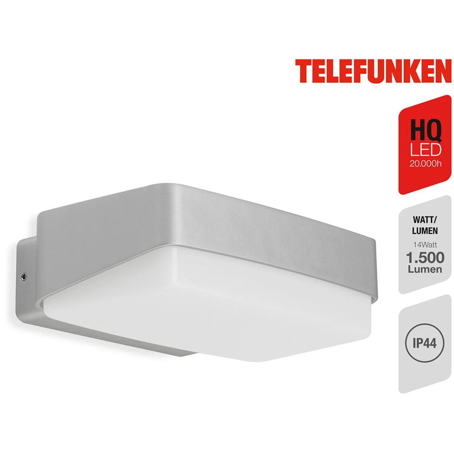 Telefunken Aussenleuchte Mainz LED Rechteckig Silber 14 W / 1'500 Lm 1 Telefunken Aussenleuchte Mainz LED Rechteckig Silber 14 W / 1'500 Lm