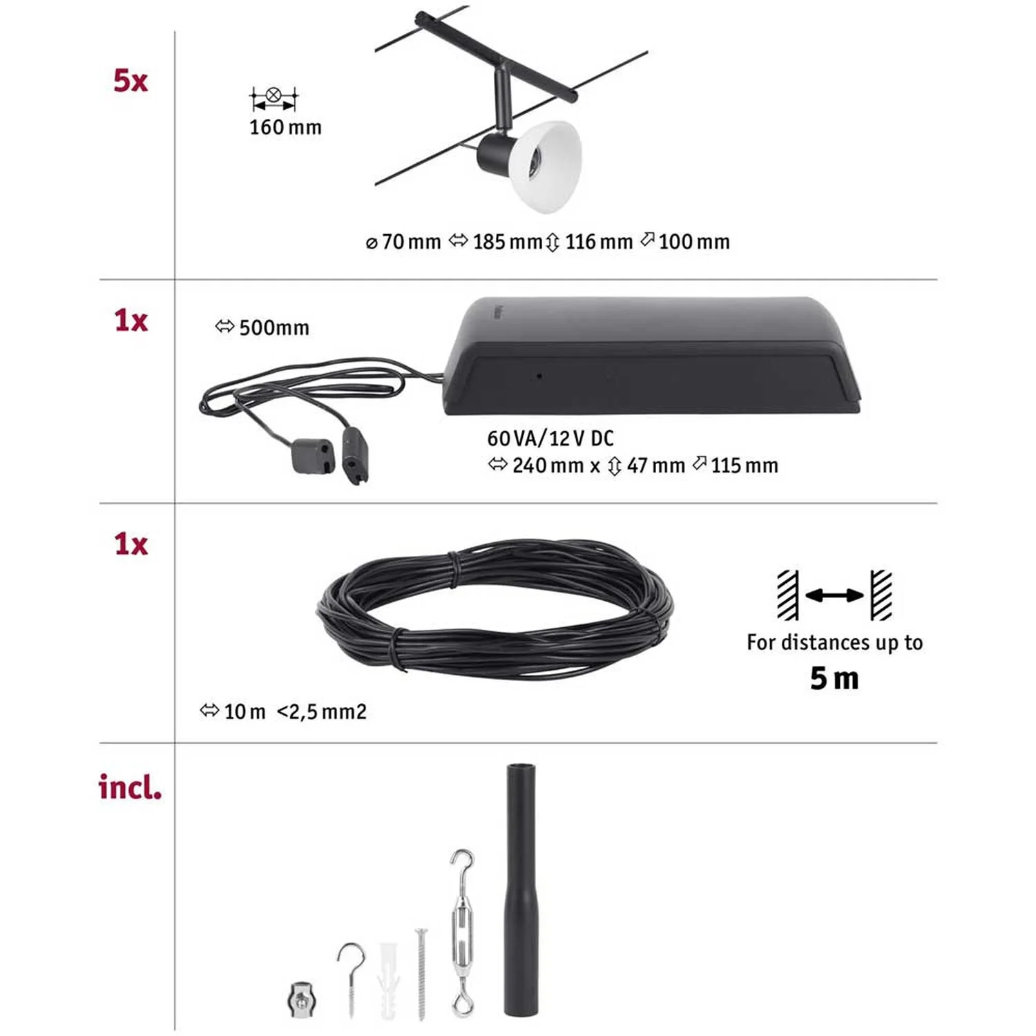 Paulmann Seilsystem-Basis-Set Sheela 5 X GU5,3 Matt Schwarz 10 M 8 Paulmann Seilsystem-Basis-Set Sheela 5 X GU5,3 Matt Schwarz 10 M – Bild 8