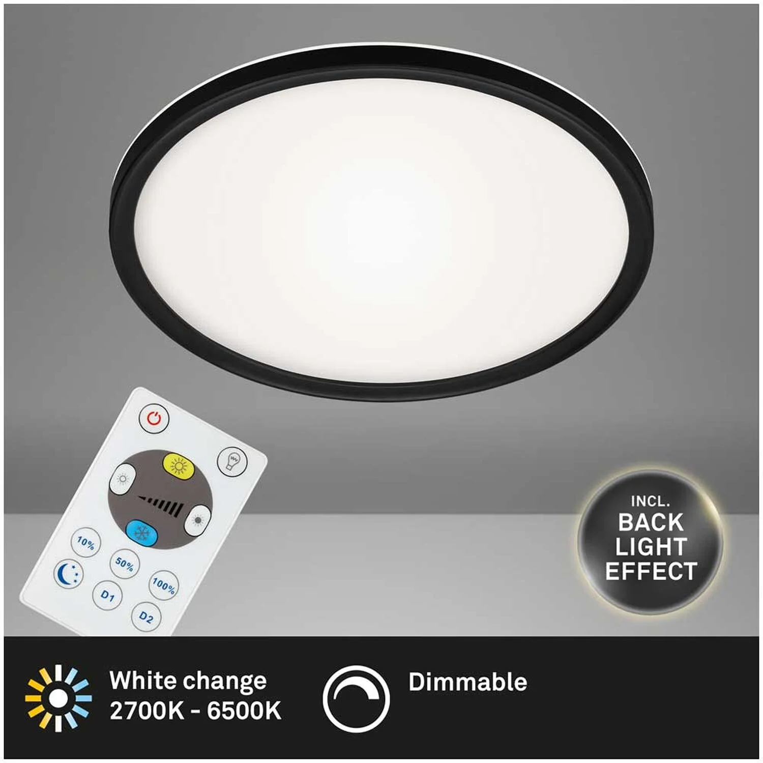 Brilo LED-Panel Slim Schwarz 18 W / 2'400 Lm / Inkl. Fernbedienung 1 Brilo LED-Panel Slim Schwarz 18 W / 2'400 Lm / Inkl. Fernbedienung