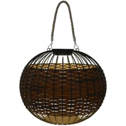 LED-Solar-Pendelleuchte Rattan Braun Ø 33,5 Cm / Höhe 42 Cm