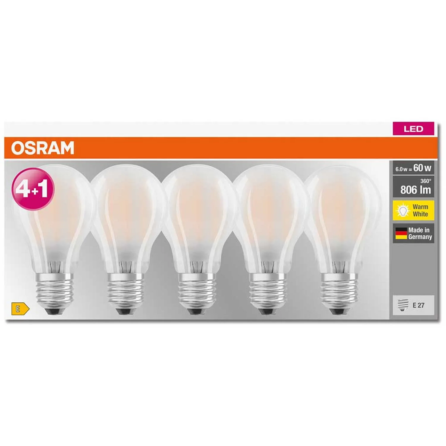 Osram LED-Leuchtmittel Base Classic A6 / E27 / 6 W / 806 Lm / 5 Stk. 5 Osram LED-Leuchtmittel Base Classic A6 / E27 / 6 W / 806 Lm / 5 Stk. – Bild 5