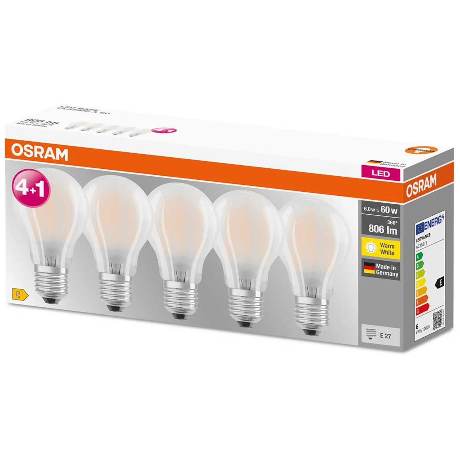 Osram LED-Leuchtmittel Base Classic A6 / E27 / 6 W / 806 Lm / 5 Stk. 6 Osram LED-Leuchtmittel Base Classic A6 / E27 / 6 W / 806 Lm / 5 Stk. – Bild 6