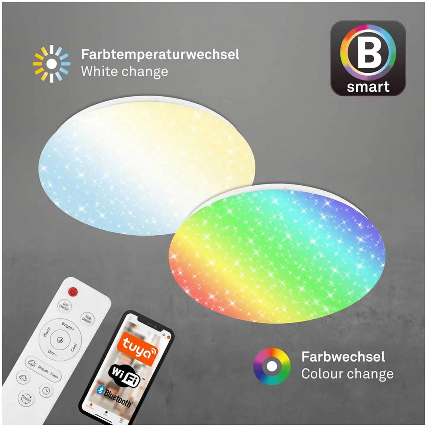 Brilo B Smart Deckenleuchte Barny S Weiss 21 W / 2'200 Lm Inkl. Fernbedienung 6 Brilo B Smart Deckenleuchte Barny S Weiss 21 W / 2'200 Lm Inkl. Fernbedienung – Bild 6