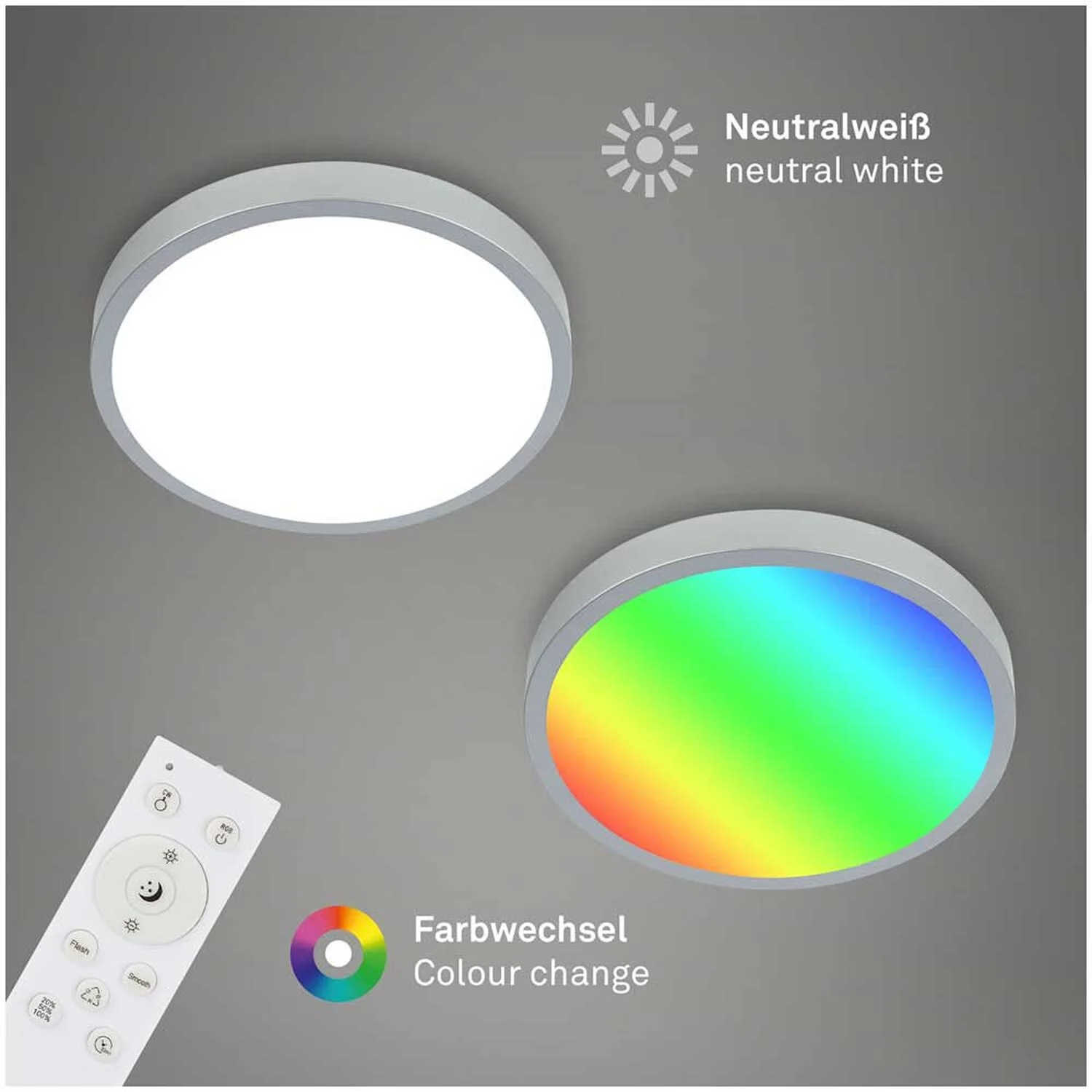Brilo Deckenleuchte Runa RGB Silberfarben 22 W / 2'900 Lm Inkl. Fernbedienung 3 Brilo Deckenleuchte Runa RGB Silberfarben 22 W / 2'900 Lm Inkl. Fernbedienung – Bild 3