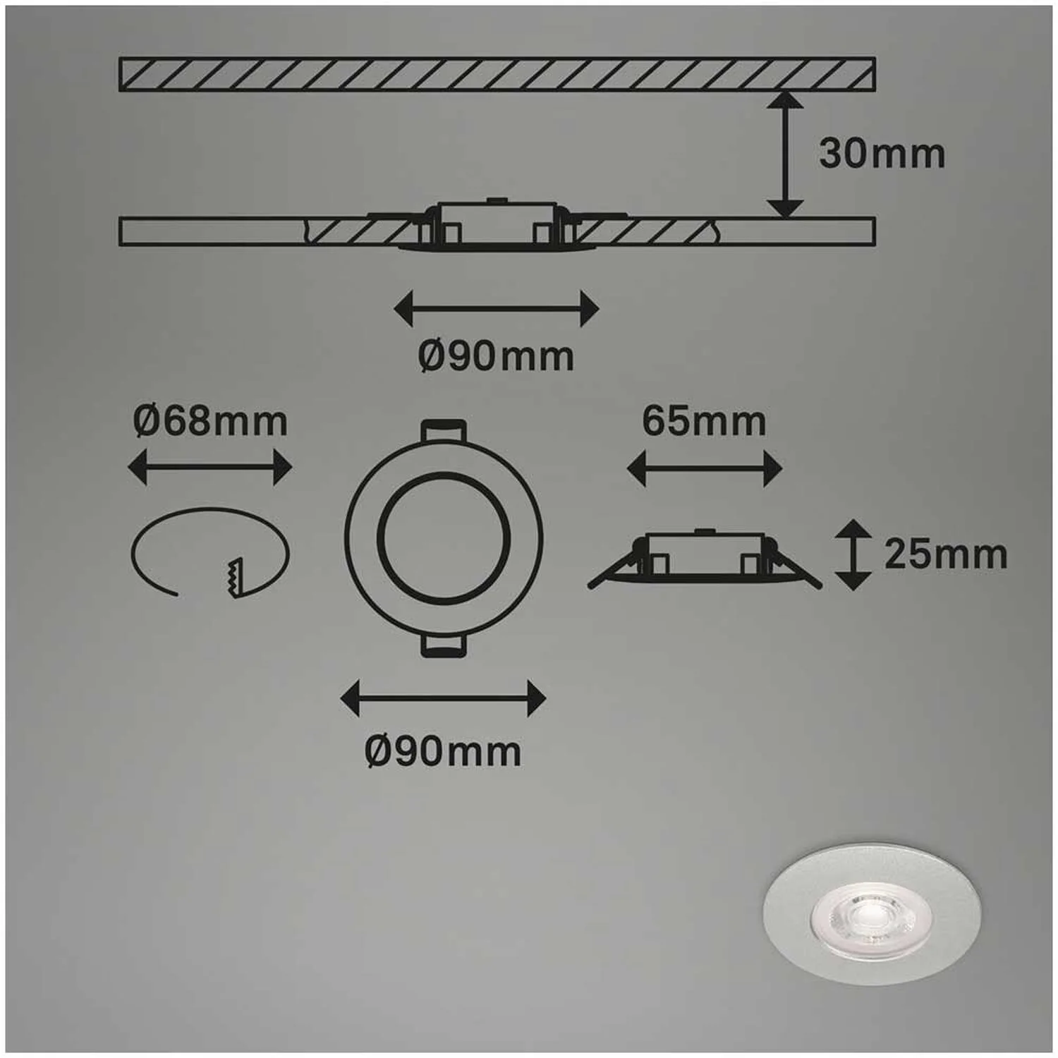 Brilo Einbauleuchte Modul Kulana Dimmbar Matt Chrom 4,9 W / 480 Lm / 4 Stk. 9 Brilo Einbauleuchte Modul Kulana Dimmbar Matt Chrom 4,9 W / 480 Lm / 4 Stk. – Bild 9