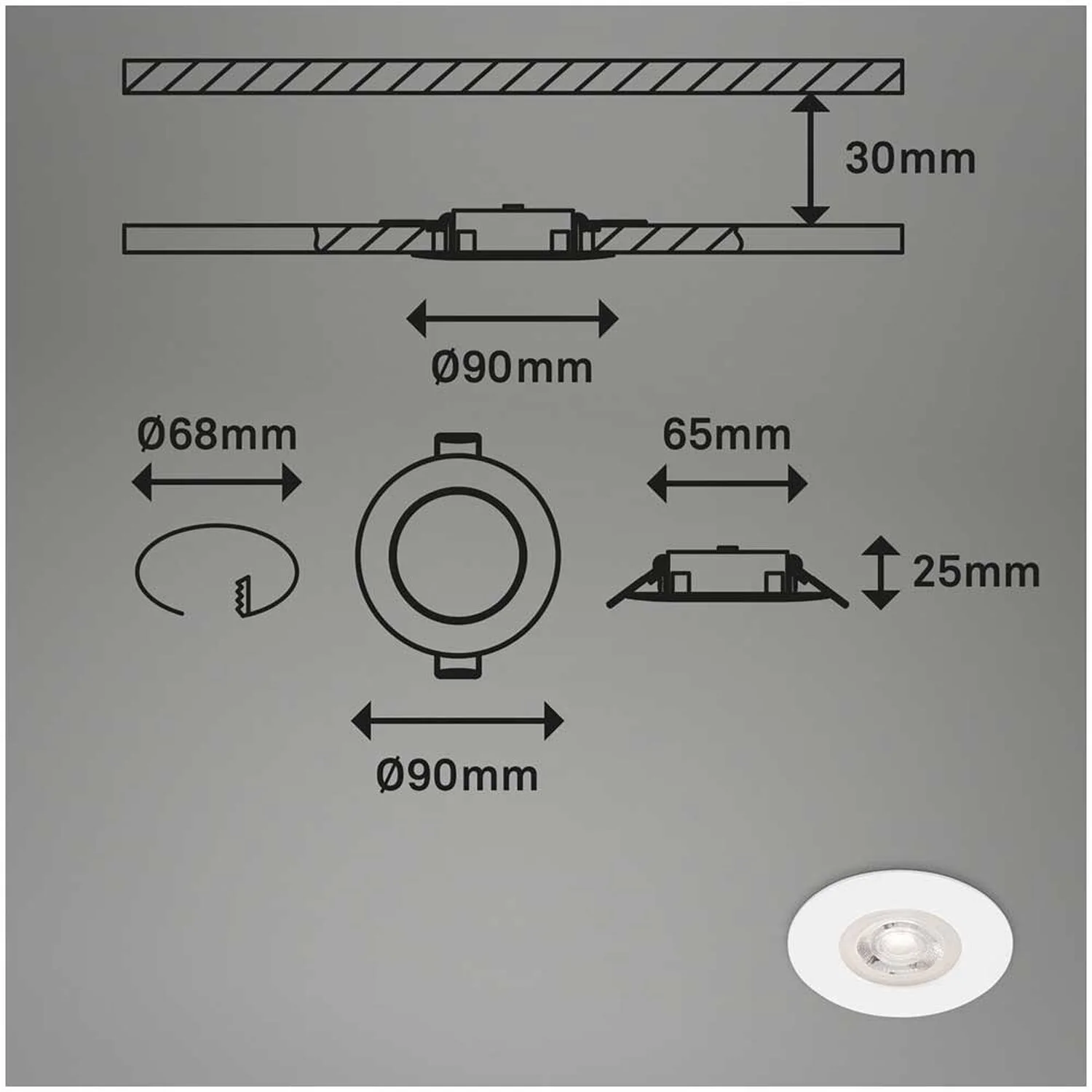 Brilo Einbauleuchte Modul Kulana Dimmbar Matt Weiss 4,9 W / 480 Lm / 4 Stk. 11 Brilo Einbauleuchte Modul Kulana Dimmbar Matt Weiss 4,9 W / 480 Lm / 4 Stk. – Bild 11