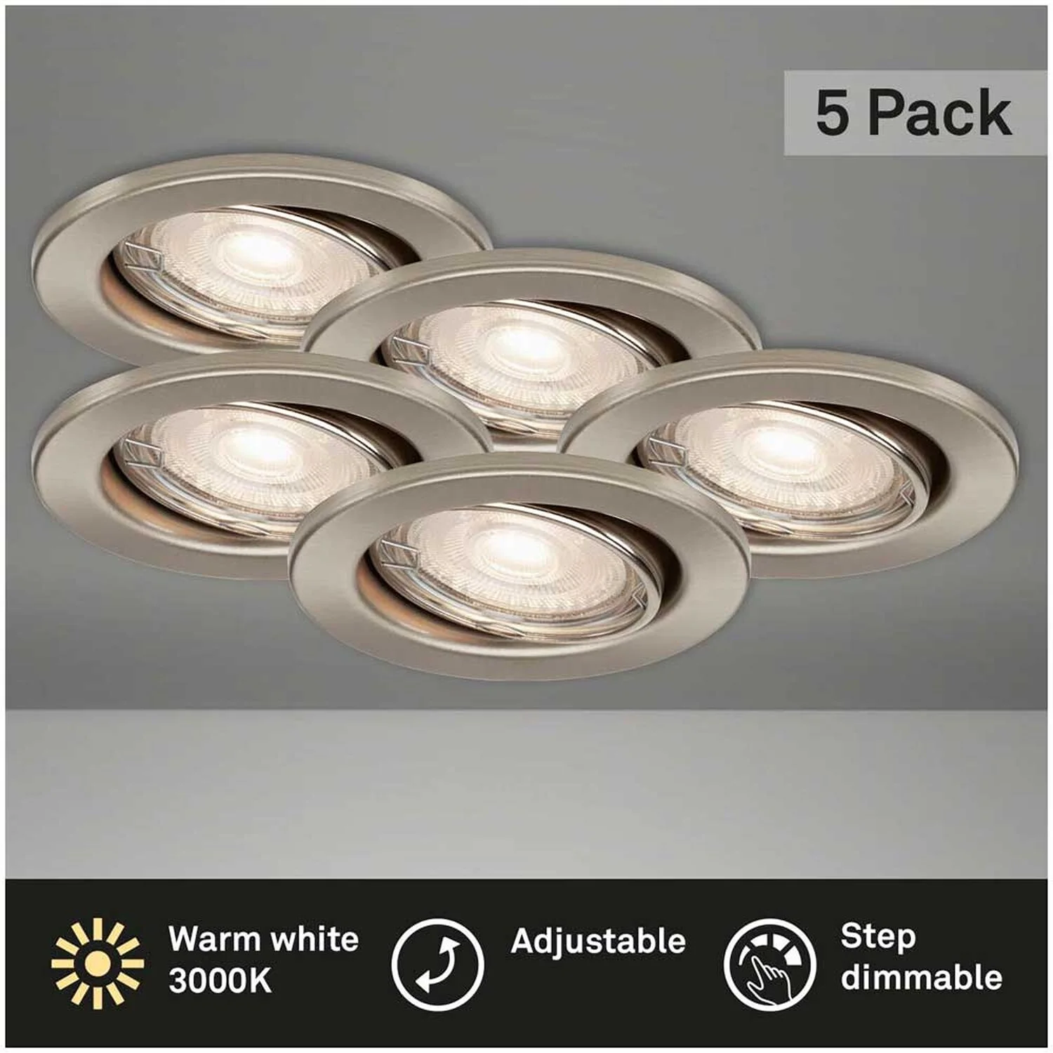 Brilo Einbauleuchte GU10 Slide Matt Nickel GU10 / 5 W / 460 Lm / 5 Stk. 2 Brilo Einbauleuchte GU10 Slide Matt Nickel GU10 / 5 W / 460 Lm / 5 Stk. – Bild 2