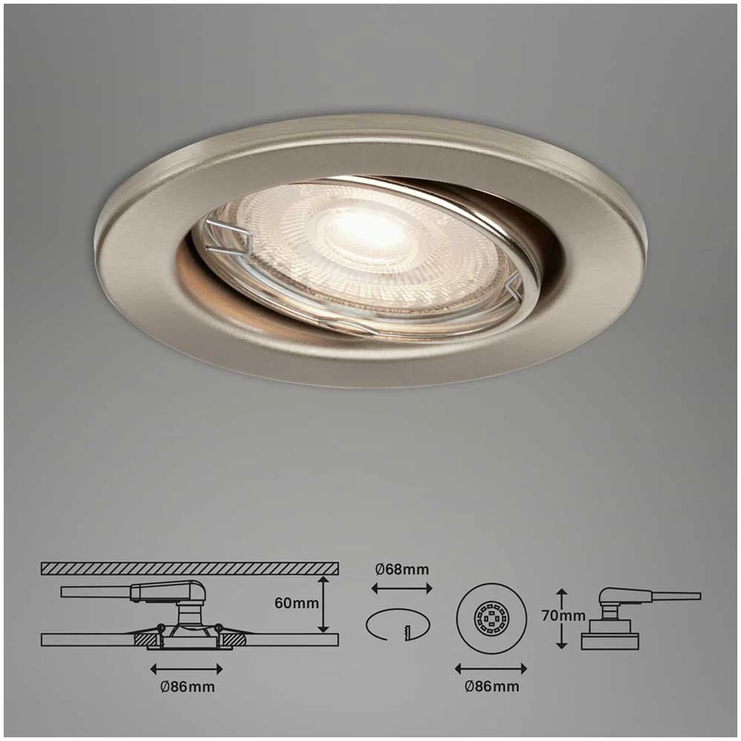 Brilo Einbauleuchte GU10 Slide Matt Nickel GU10 / 5 W / 460 Lm / 5 Stk. 7 Brilo Einbauleuchte GU10 Slide Matt Nickel GU10 / 5 W / 460 Lm / 5 Stk. – Bild 7