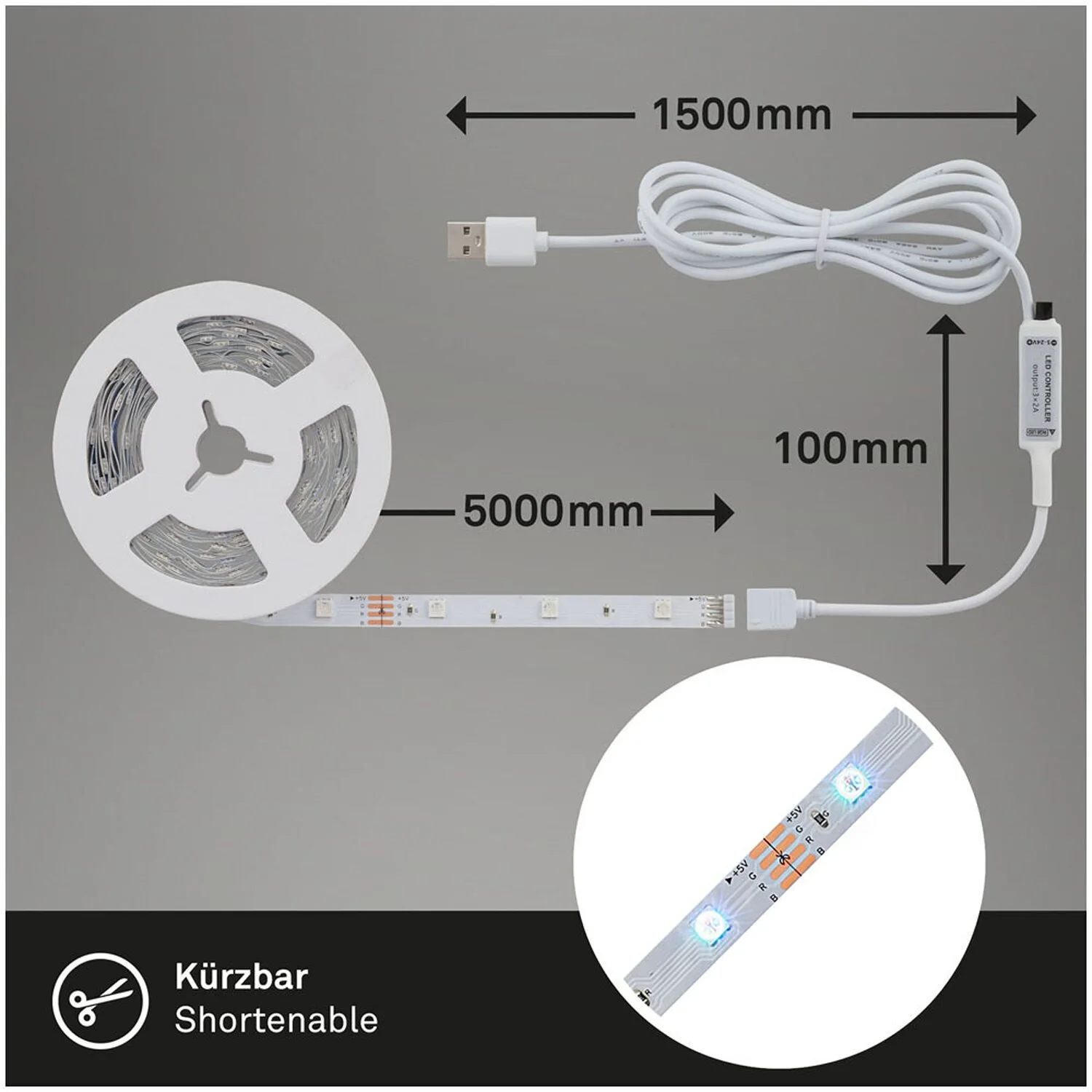 Brilo B Smart LED-Band USB 150 LEDs / 5 M / 7,5 W Inkl. Fernbedienung 2 Brilo B Smart LED-Band USB 150 LEDs / 5 M / 7,5 W Inkl. Fernbedienung – Bild 2