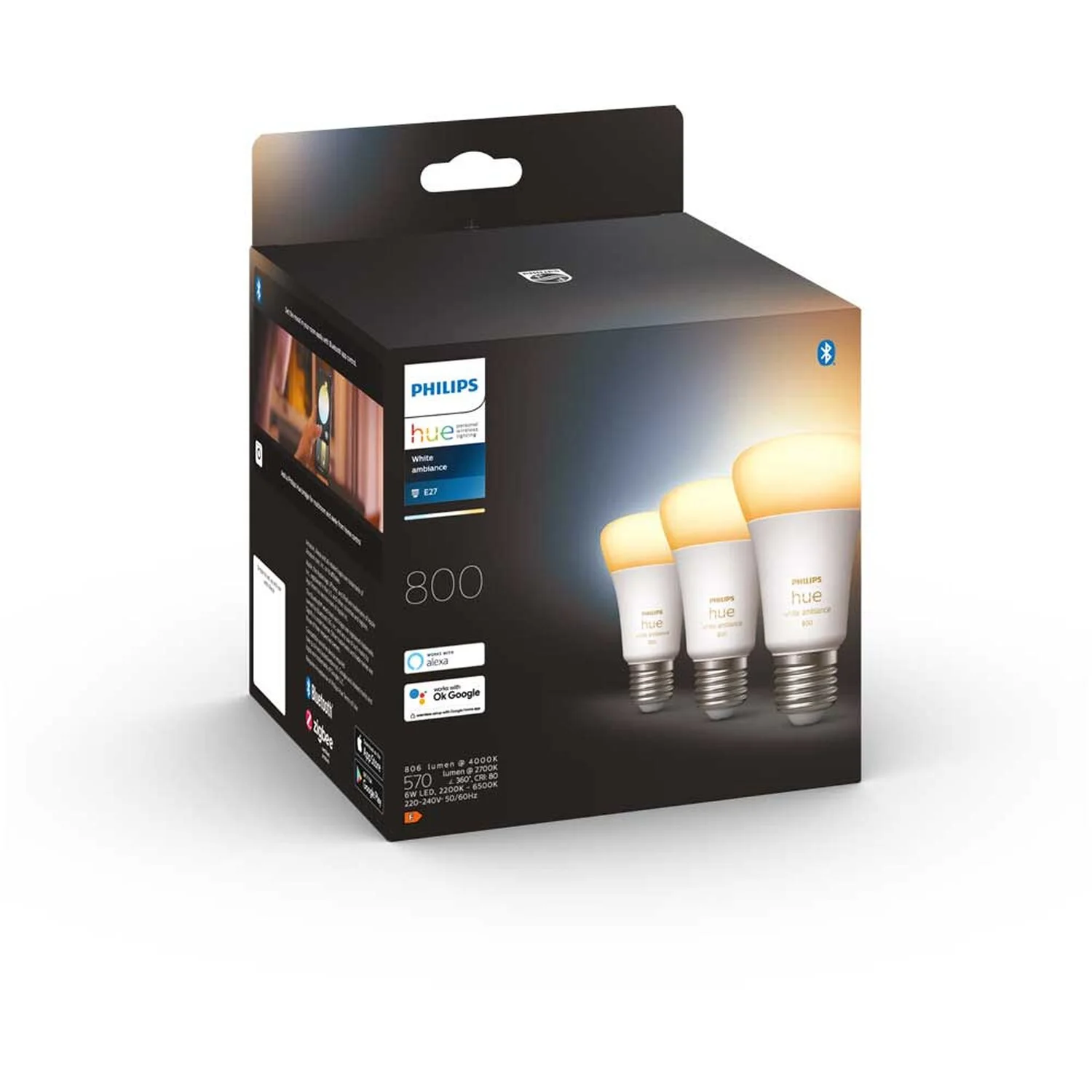 Philips Hue LED-Lampe White Ambiance E27 / 6 W / 3er-Set 3 Philips Hue LED-Lampe White Ambiance E27 / 6 W / 3er-Set – Bild 3