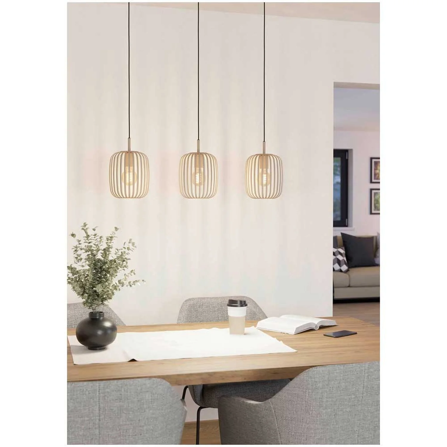 Eglo Pendelleuchte Romazzina E27 Stahl Sandfarben 3 X 40 W 2 Eglo Pendelleuchte Romazzina E27 Stahl Sandfarben 3 X 40 W – Bild 2