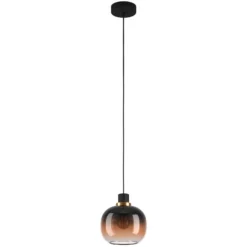 Eglo Pendelleuchte Oilella E27 Stahl / Glas Schwarz / Braun 40 W