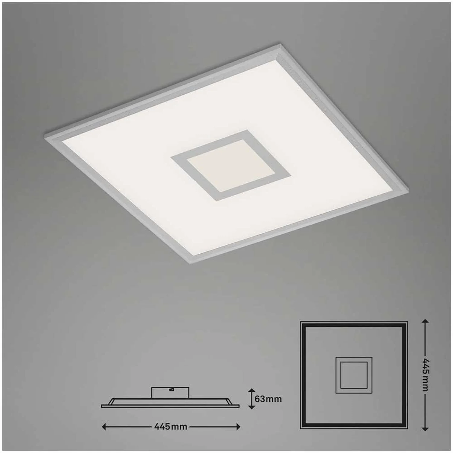 Brilo Panel Centro S Silberfarbig (HxBxT) 6 X 44,5 X 44,5 Cm / 1 X LED / 24 W 15 Brilo Panel Centro S Silberfarbig (HxBxT) 6 X 44,5 X 44,5 Cm / 1 X LED / 24 W – Bild 15