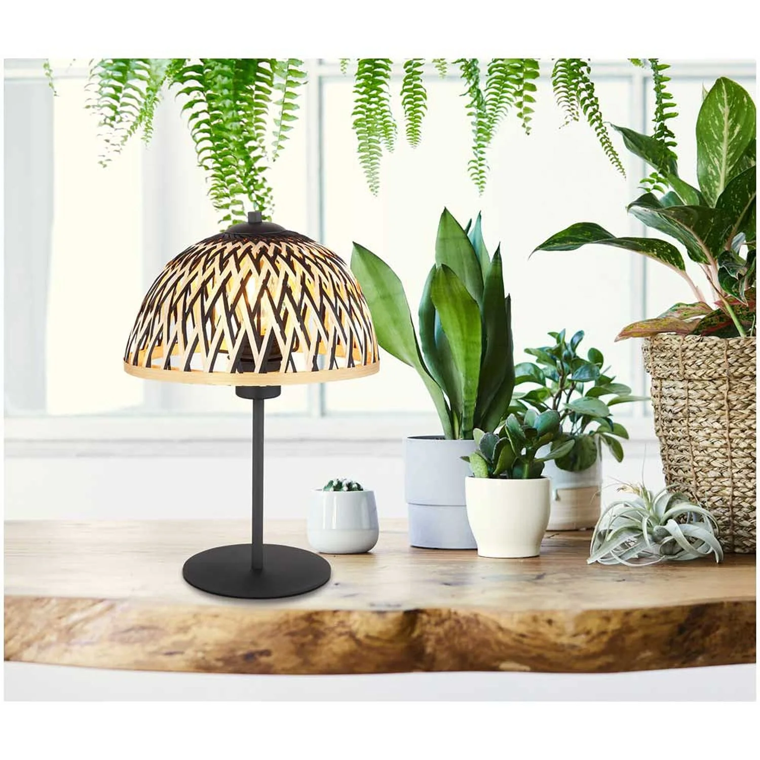 Globo Tischleuchte E27 Metall Schwarz Matt Mit Bambus Ø 25 Cm / Höhe 37 Cm 1 Globo Tischleuchte E27 Metall Schwarz Matt Mit Bambus Ø 25 Cm / Höhe 37 Cm