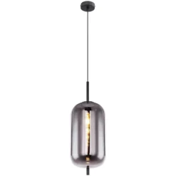 Globo Hängeleuchte Blacky E27 Metall Schwarz Mit Glas Ø 22 Cm / Höhe 120 Cm