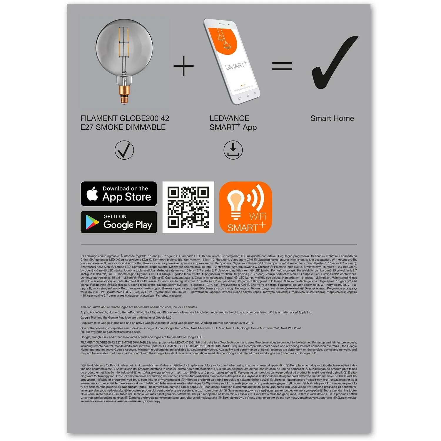 Ledvance Smart+ Leuchtmittel Filament Globe Grau 6 W / 500 Lm 6 Ledvance Smart+ Leuchtmittel Filament Globe Grau 6 W / 500 Lm – Bild 6