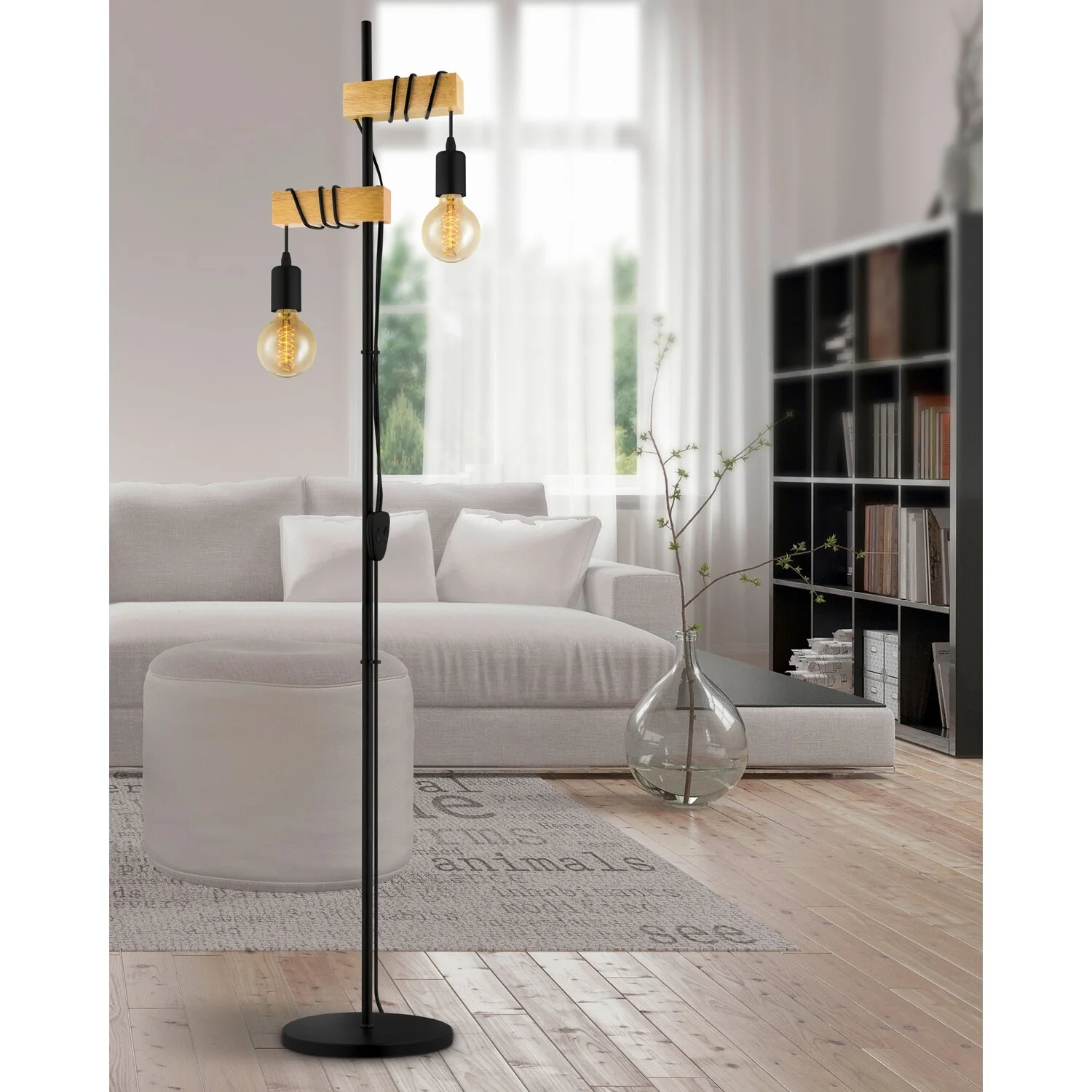 Eglo Stehleuchte Townshend 2 X E27 Schwarz-Braun 2 Eglo Stehleuchte Townshend 2 X E27 Schwarz-Braun – Bild 2