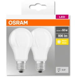 Osram LED-Leuchtmittel Base Glühlampenform E27 Warmweiss 60W 806lm 2er-Pack -Lampen & Leuchten affär 887314 2